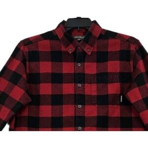 Eddie Bauer Shirt Mens Large Red Buffalo Plaid Flannel Chore Ranch